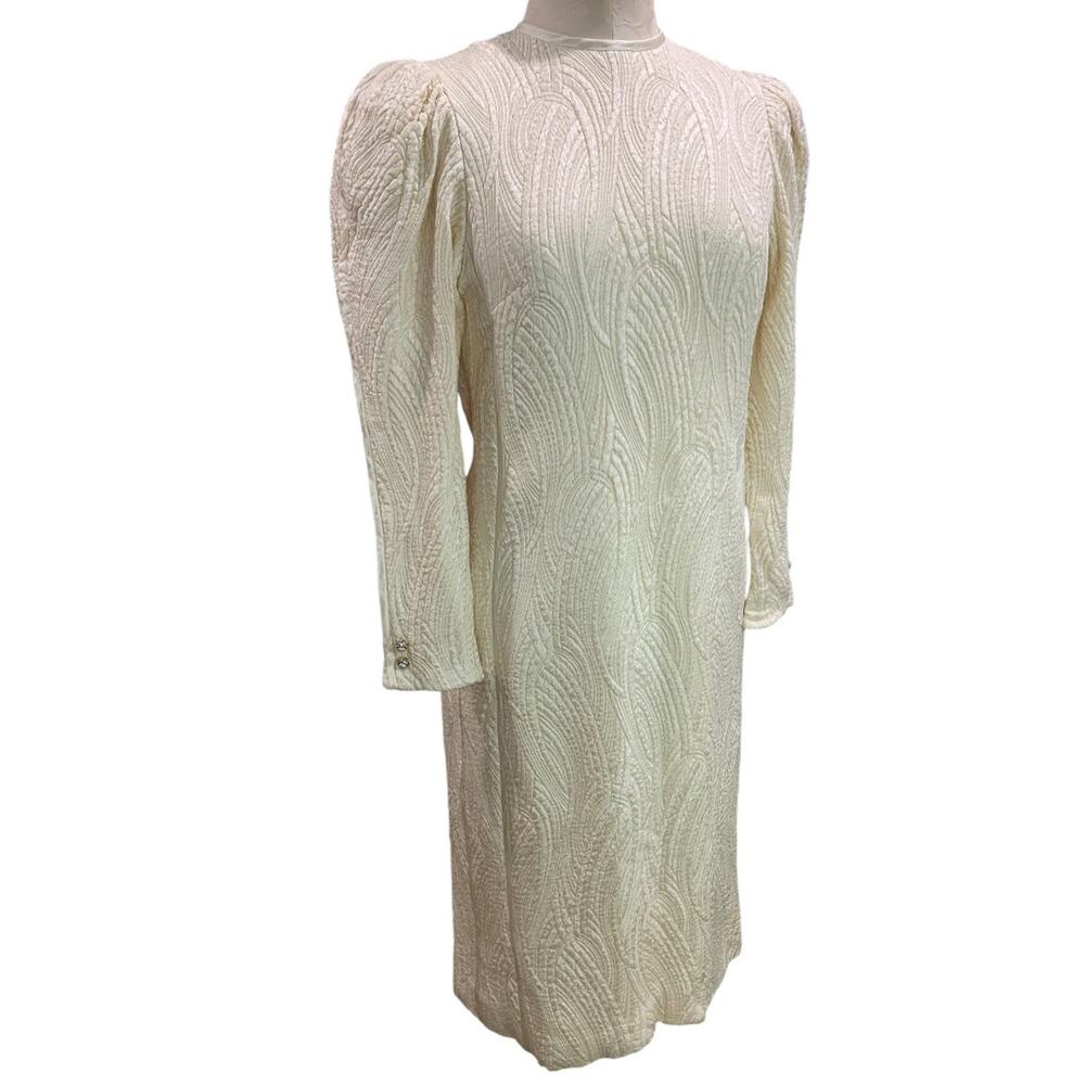 Size 12 Diane Dickinson for Gentillesse Ivory Silk Wool Blend 1980s Dress